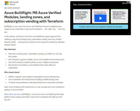Azure BuiltRight: MS Azure Verified Modules, landing zones, and subscription vending with Terraform