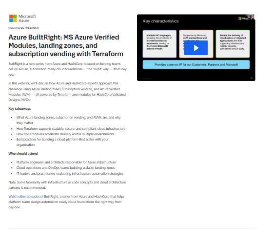 Azure BuiltRight: MS Azure Verified Modules, landing zones, and subscription vending with Terraform